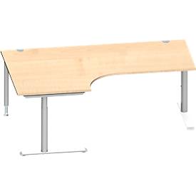 Schäfer Shop Genius hoekbureau MODENA FLEX 90°, aanbouw links, C-voet ronde buis, B 2000 mm, ahorn/wit