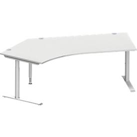 Schäfer Shop Genius hoekbureau MODENA FLEX 135°, bevestiging links, C-voet ronde buis, B 2165 mm, lichtgrijs