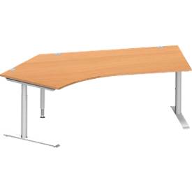 Schäfer Shop Genius hoekbureau MODENA FLEX 135°, aanbouw links, C-voet ronde buis, B 2165 mm, beuk
