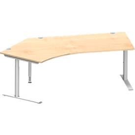 Schäfer Shop Genius schuin bureau MODENA FLEX 135°, aanbouw links, C-voet ronde buis, B 2165 mm, esdoorn