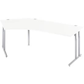 Schäfer Shop Select COMBITEC hoekbureau, 135° hoek links, C-poot, B 2165 x D 800/800 x H 677-817 mm, alu wit/wit