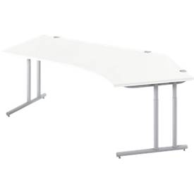 Schäfer Shop Select COMBITEC hoekbureau, 135° hoek rechts, C-poot, B 2165 x D 800/800 x H 677-817 mm, wit/wit aluminium