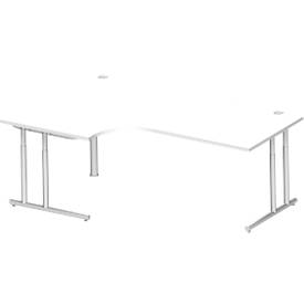 Schäfer Shop Select hoekbureau COMBITEC, 90° hoek links, C-poot, B 2000 x D 1200/800 x H 677-817 mm, alu wit/wit