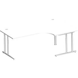 Schäfer Shop Select hoekbureau COMBITEC, 90° hoek rechts, C-poot, B 2000 x D 1200/800 x H 677-817 mm, alu wit/wit