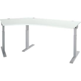 Schäfer Shop Select hoekbureau ERGO-T 2.0, 135° hoek, aanbouw links, T-voet, B 2165 x D 800 x H 675-895 mm, aluminium lichtgrijs/wit