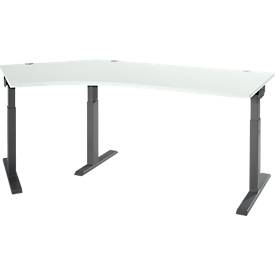 Schäfer Shop Select hoekbureau ERGO-T 2.0, 135° hoek, aanbouw links, T-voet, B 2165 x D 800 x H 675-895 mm, lichtgrijs/antraciet