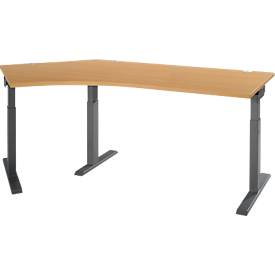 Schäfer Shop Select hoekbureau ERGO-T 2.0, 135° hoek, aanbouw links, T-voet, B 2165 x D 800 x H 675-895 mm, beuken/antraciet