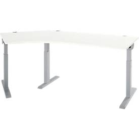 Schäfer Shop Select hoekbureau ERGO-T 2.0, 135° hoek, aanbouw links, T-voet, B 2165 x D 800 x H 675-895 mm, alu wit/wit