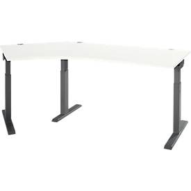 Schäfer Shop Select hoekbureau ERGO-T 2.0, 135° hoek, aanbouw links, T-voet, B 2165 x D 800 x H 675-895 mm, wit/antraciet