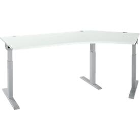 Schäfer Shop Select hoekbureau ERGO-T 2.0, 135° hoek, aanbouw rechts, T-voet, B 2165 x D 800 x H 675-895 mm, alu lichtgrijs/wit