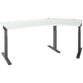 Schäfer Shop Select hoekbureau ERGO-T 2.0, 135° hoek, aanbouw rechts, T-voet, B 2165 x D 800 x H 675-895 mm, lichtgrijs/antraciet