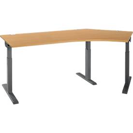Schäfer Shop Select hoekbureau ERGO-T 2.0, 135° hoek, aanbouw rechts, T-voet, B 2165 x D 800 x H 675-895 mm, beuken/antraciet