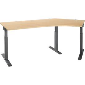 Schäfer Shop Select hoekbureau ERGO-T 2.0, 135° hoek, aanbouw rechts, T-voet, B 2165 x D 800 x H 675-895 mm, ahorn/antraciet