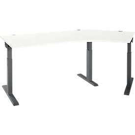 Schäfer Shop Select hoekbureau ERGO-T 2.0, 135° hoek, aanbouw rechts, T-voet, B 2165 x D 800 x H 675-895 mm, wit/antraciet
