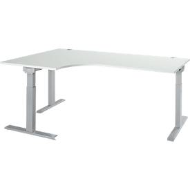 Schäfer Shop Select ERGO-T 2.0 hoekbureau, 90° hoek, aanbouw links, T-voet, B 2000 x D 1200/800 x H 675-895 mm, aluminium lichtgrijs/wit