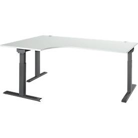 Schäfer Shop Select ERGO-T 2.0 hoekbureau, 90° hoek, aanbouw links, T-voet, B 2000 x D 1200/800 x H 675-895 mm, lichtgrijs/antraciet