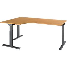 Schäfer Shop Select ERGO-T 2.0 hoekbureau, 90° hoek, aanbouw links, T-voet, B 2000 x D 1200/800 x H 675-895 mm, beuken/antraciet