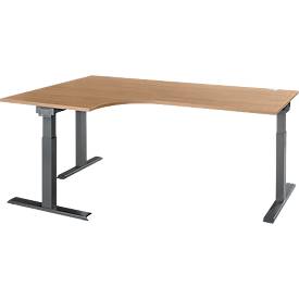 Schäfer Shop Select ERGO-T 2.0 hoekbureau, 90° hoek, aanbouw links, T-voet, B 2000 x D 1200/800 x H 675-895 mm, ahorn/antraciet