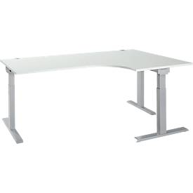 Schäfer Shop Select ERGO-T 2.0 hoekbureau, 90° hoek, aanbouw rechts, T-voet, B 2000 x D 1200/800 x H 675-895 mm, aluminium lichtgrijs/wit