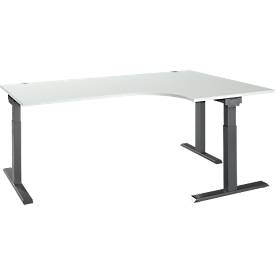 Schäfer Shop Select ERGO-T 2.0 hoekbureau, 90° hoek, aanbouw rechts, T-voet, B 2000 x D 1200/800 x H 675-895 mm, lichtgrijs/antraciet