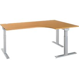 Schäfer Shop Select ERGO-T 2.0 hoekbureau, 90° hoek, aanbouw rechts, T-voet, B 2000 x D 1200/800 x H 675-895 mm, beuken/wit alu