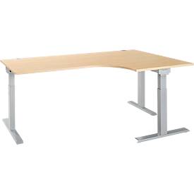 Schäfer Shop Select ERGO-T 2.0 hoekbureau, 90° hoek, aanbouw rechts, T-voet, B 2000 x D 1200/800 x H 675-895 mm, ahorn/wit aluminium