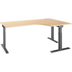 Schäfer Shop Select ERGO-T 2.0 hoekbureau, 90° hoek, aanbouw rechts, T-voet, B 2000 x D 1200/800 x H 675-895 mm, ahorn/antraciet