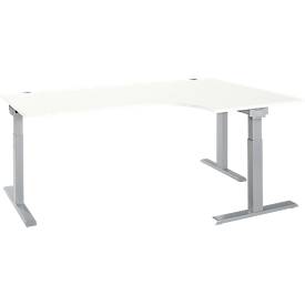 Schäfer Shop Select ERGO-T 2.0 hoekbureau, 90° hoek, aanbouw rechts, T-voet, B 2000 x D 1200/800 x H 675-895 mm, alu wit/wit