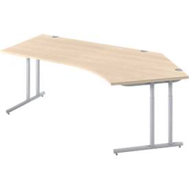 Schäfer Shop Select hoekbureau COMBITEC, hoek 135° rechts, C-poot, B 2165 x D 800/800 x H 677-817 mm, ahorn/wit aluminium