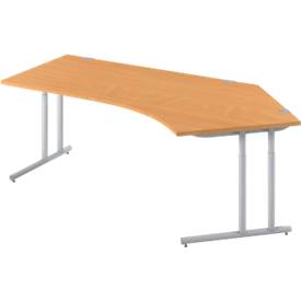Schäfer Shop Select hoekbureau COMBITEC, 135° hoek rechts, C-voet, B 2165 x D 800/800 x H 677-817 mm, beuken/wit alu