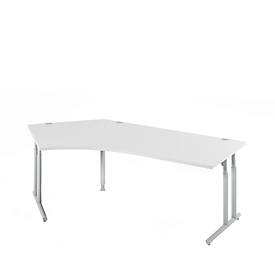 Schäfer Shop Select COMBITEC hoekbureau, 135° hoek links, C-poot, B 2165 x D 800/800 x H 677-817 mm, aluminium lichtgrijs/wit