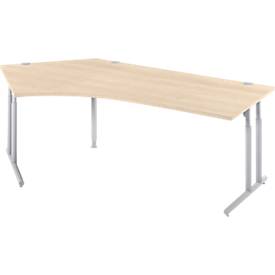 Schäfer Shop Select hoekbureau COMBITEC, hoek 135° links, C-poot, B 2165 x D 800/800 x H 677-817 mm, ahorn/wit aluminium