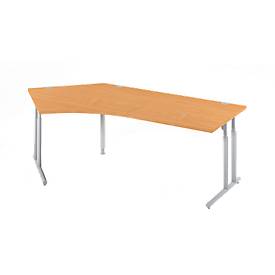 Schäfer Shop Select hoekbureau COMBITEC, 135° hoek links, C-poot, B 2165 x D 800/800 x H 677-817 mm, beuken/wit aluminium