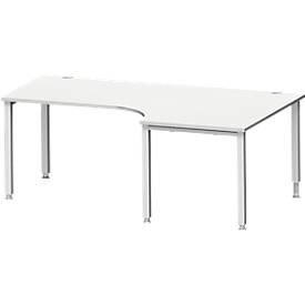 Schäfer Shop Genius hoekbureau MODENA FLEX 90°, aanbouw rechts, T-poot ronde buis, B 2000 mm, lichtgrijs
