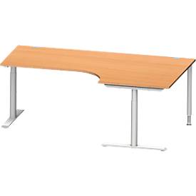 Schäfer Shop Genius hoekbureau MODENA FLEX 90°, aanbouw rechts, T-poot ronde buis, B 2000 mm, beuken/wit