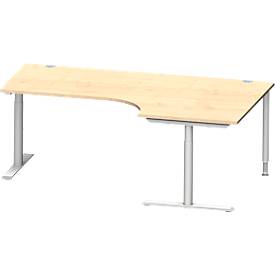 Schäfer Shop Genius hoekbureau MODENA FLEX 90°, aanbouw rechts, T-poot ronde buis, B 2000 mm, ahorn/wit