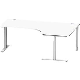 Schäfer Shop Genius hoekbureau MODENA FLEX 90°, aanbouw rechts, T-poot ronde buis, B 2000 mm, wit/wit