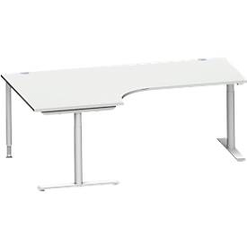 Schäfer Shop Genius hoekbureau MODENA FLEX 90°, aanbouw links, T-poot ronde buis, B 2000 mm, lichtgrijs