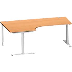 Schäfer Shop Genius hoekbureau MODENA FLEX 90°, aanbouw links, T-poot ronde buis, B 2000 mm, beuken/wit