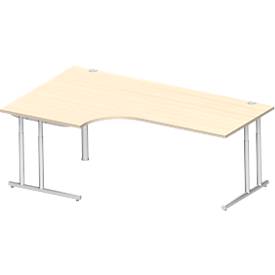 Schäfer Shop Select hoekbureau COMBITEC, 90° hoek links, C-poot, B 2000 x D 1200/800 x H 677-817 mm, ahorn/wit aluminium.