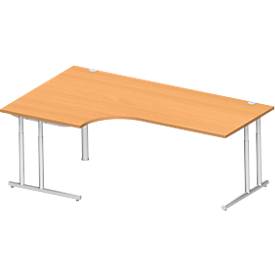Schäfer Shop Select hoekbureau COMBITEC, 90° hoek links, C-poot, B 2000 x D 1200/800 x H 677-817 mm, beuken/wit aluminium