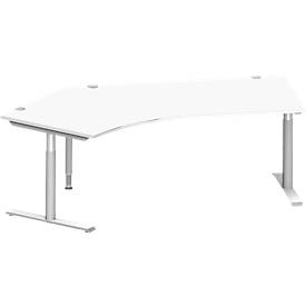 Schäfer Shop Genius schuin bureau MODENA FLEX 135°, T-poot ronde buis, B 2165 mm, bevestiging links, wit/wit aluminium