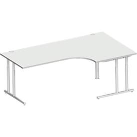 Schäfer Shop Select hoekbureau COMBITEC, 90° hoek rechts, C-poot, B 2000 x D 1200/800 x H 677-817 mm, aluminium lichtgrijs/wit