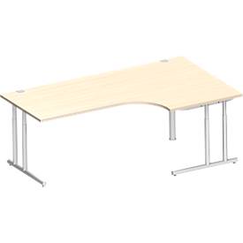 Schäfer Shop Select hoekbureau COMBITEC, 90° hoek rechts, C-poot, B 2000 x D 1200/800 x H 677-817 mm, ahorn/wit aluminium