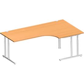 Schäfer Shop Select hoekbureau COMBITEC, 90° hoek rechts, C-poot, B 2000 x D 1200/800 x H 677-817 mm, beuken/wit aluminium