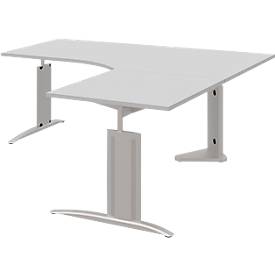 Hoekbureautafel BARI, 90°, hoek rechts, C-poot, B 1800 x D 800 mm, lichtgrijs