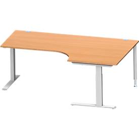 Schäfer Shop Genius hoekbureau MODENA FLEX 90°, C-voet rechthoekige buis, B 2000 mm, bevestiging rechts, beuken/wit aluminium