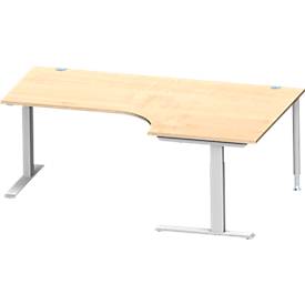 Schäfer Shop Genius hoekbureau MODENA FLEX 90°, C-voet rechthoekige buis, B 2000 mm, bevestiging rechts, ahorn/wit aluminium