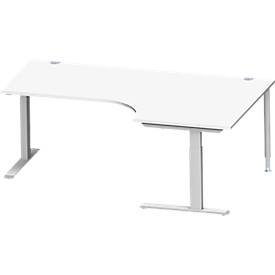 Schäfer Shop Genius hoekbureau MODENA FLEX 90°, C-voet rechthoekige buis, B 2000 mm, bevestiging rechts, wit/wit aluminium