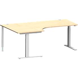 Schäfer Shop Genius hoekbureau MODENA FLEX 90°, C-voet rechthoekige buis, B 2000 mm, bevestiging links, ahorn/wit aluminium